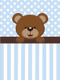 5x7ft Light Blue Stripes Polka Dots Brown Bear Boy Baby Shower