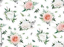 Watercolor Elegant Bouquet Flowers Floral Seamless Pattern On A White  gambar png
