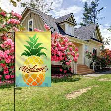 Cartoon Pineapple Welcome Garden Flag