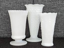 3 Vintage Milk Glass Tall Vases All In