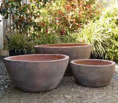 Large Old Stone Low Bowl Garden Pot