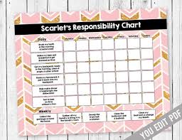Chore Chart Printable Kids Chore Chart Pink And Gold Reward Chart Responsibility Chart Weekly Chore Chart Behavior Chart You Edit Pdf