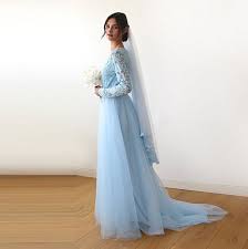 Light Blue Tulle And Lace Dress With Train 1164 Etsy