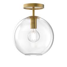 Flush Mount Satin Brass With Clear Glass