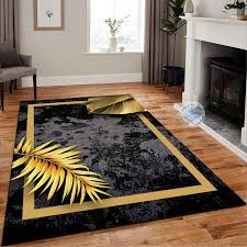 and gold leaf patterned modern rug