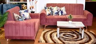 l shape 5 seater pink velvet sofa set