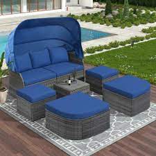 Outdoor Patio Sofa Set Sunbed With Flip