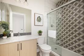 By keeping the walls and the vanity simple and neutral, the designer is able to experiment with the shower and floor tiles and create a load of visual interest with this starburst pattern. New This Week 6 Small Bathroom Design Ideas
