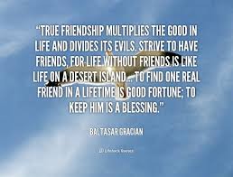 True friendship multiplies the good in life and divides its evils ... via Relatably.com