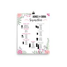 Agnes Dora Sizing Chart 1 Poster From Designscandy