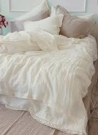 Linen Lace Bedding Set In Off White