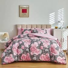 Flower Comforter Sheet Set Gray Bed In