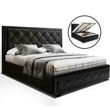 artiss leather gas lift bed frame