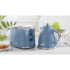 light blue argyle kettle toaster set