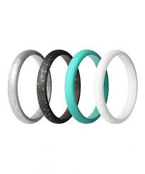 Thunderfit Teal Gray Spotted Four Piece Silicone Wedding
