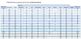 Warrior Alpaca Sock Size Chart U S And International
