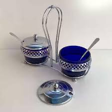 Double Sugar Bowl In Cobalt Blue Glass