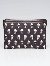 skull print canvas zip pouch clutch bag