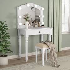Tribesigns Makeup Dressing Table Set W Drawer Lighted Mirror