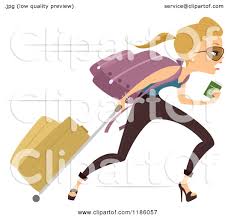 Image result for clip art woman sweating many suitcase