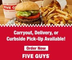 five guys offering take out delivery