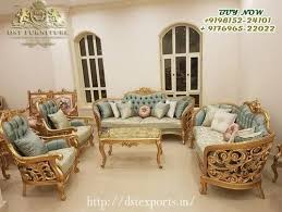 italian teak wood carved sofa set