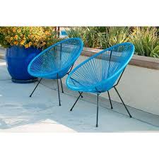 Xbrand 35 4 In H Oval Blue And Black Rattan Steel Indoor Or Outdoor Hammock Weave Stationary Chair Set Of 2
