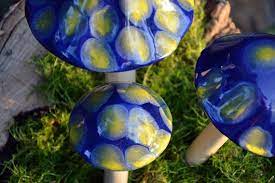 Ceramic Mushroom Blue And Yellow Color