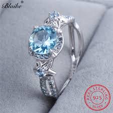 Us 9 99 40 Off Blaike Round Aquamarine Star Flower Rings For Women Genuine S925 Sterling Silver Lake Blue Zircon Ring March Birthstone Jewelry In