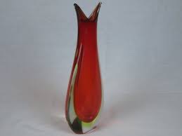 venetian sommerso glass vase red color