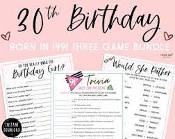 But, given my plans to stage a big picnic for my wife's 30th might be a wash out i … 30th Birthday Trivia Etsy