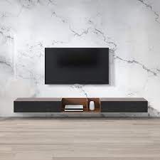 walnut floating tv stand wall hung