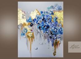 Abstract Canvas Wall Art Blue Flower