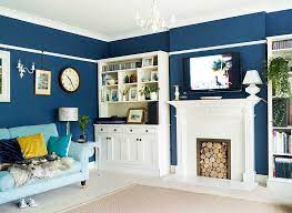 Navy Blue Living Room With White