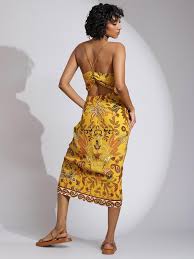 mustard fl print midi dress