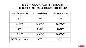 Deep Neck Kurti Chart Size 38 42 Kurti Neck Designs