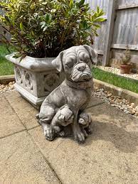 Boxer Dog Pups Stone Statue Animal