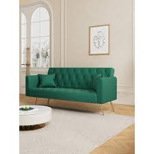 Z Joyee 71 In Round Arm Green Convertible Twin Size Velvet Sofa Bed