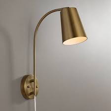 sully warm brass plug in wall lamp