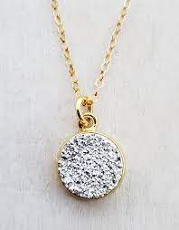 gold round bezel druzy necklace silver