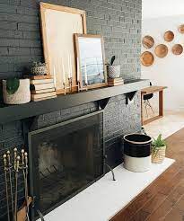 Picture Of A Black Brick Fireplace With