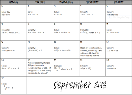 Restructuring Algebra Warm Up Calendar