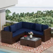Brown Wicker Outdoor Sectional Set With