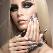 silver nails art design manicure
