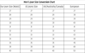 Convert Jean Sizes Chart Mens Jeans Sizes Conversion Chart