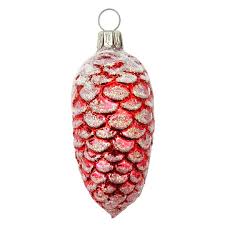 Red Pine Cone Blown Glass Ornament Germany 3 Tall
