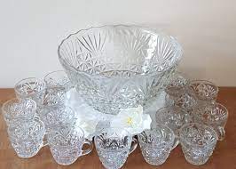 Vintage Crystal Glass Punch Bowl Set