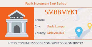 Because bank might have many branch around the world, swift code help identify where exactly your bank located, so your money can be transfer to the right. Swift Code Smbbmyk1 Public Investment Bank Berhad Malaysia