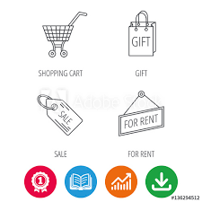 Shopping Cart Gift Bag And Sale Coupon Icons For Rent