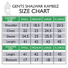 Size Chart Shalwar Kameez